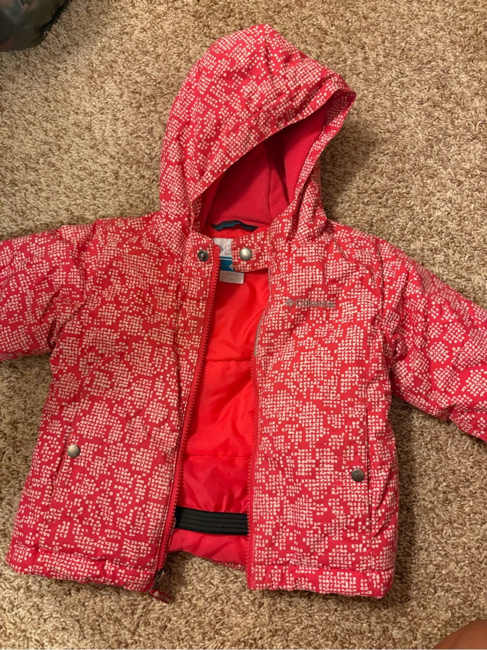Columbia Kids Red Pixel-Print Puffer Jacket with Hood